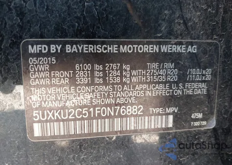 2015 BMW X6 xDrive35I from USA, damaged, VIN 5UXKU2C51F0N76882